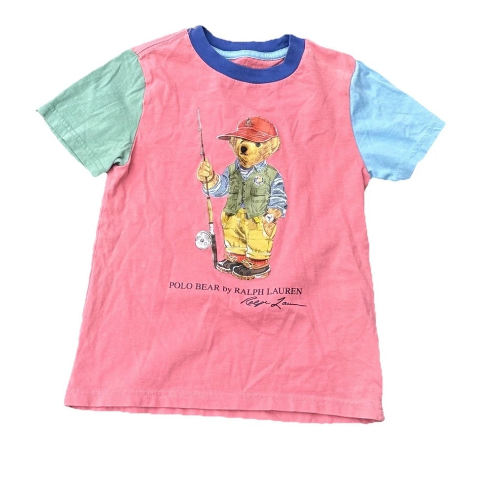 Polo Ralph Lauren Polo Bear Gone Fishing Color Block Tee Youth Boy’s Sz. 5
